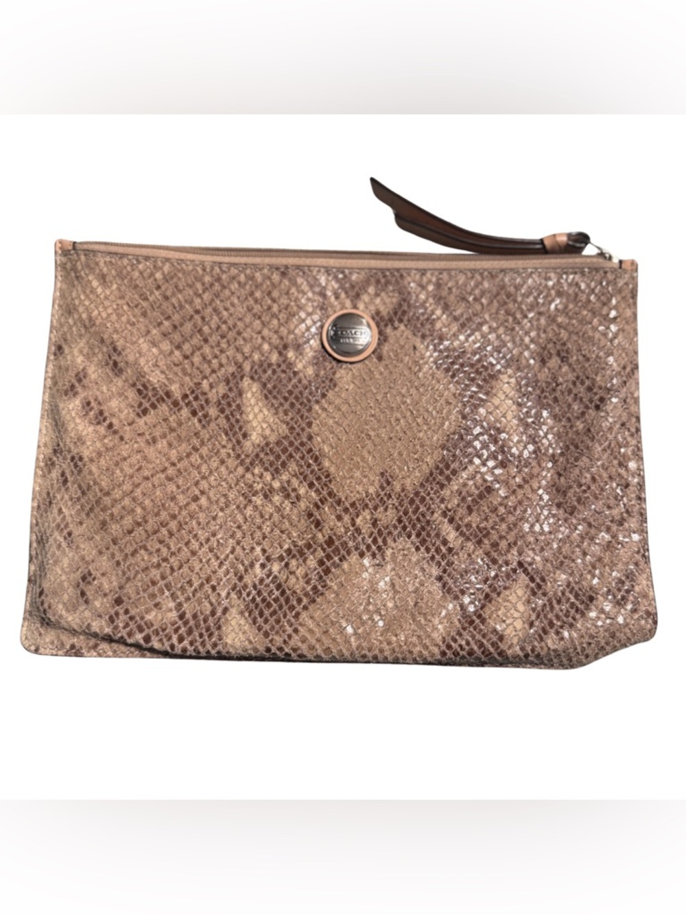 Coach Exotic Snakeskin Leather Pouch Tan Zip Cosmetic Clutch
